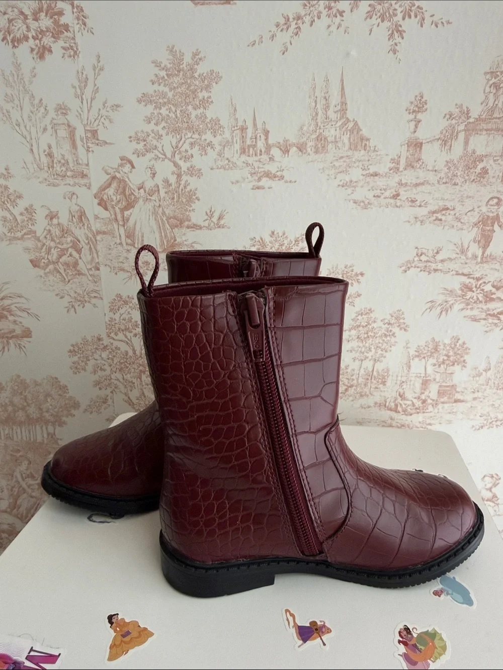 Kids H&M Faux Croc-Embossed Burgundy Boots